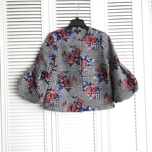 Alfani Jackets & Blazers - Women's Alfani Blazer Jacket Houndstooth Roses Gold Metallic Bishop Sleeve S